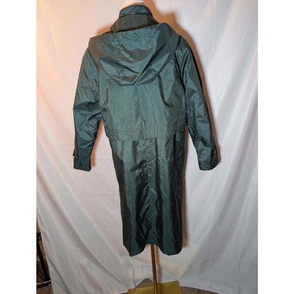 Vintage London Fog Green Long Hooded Raincoat w/ Button Cuffs Women's 8 Petite - Picture 2 of 7